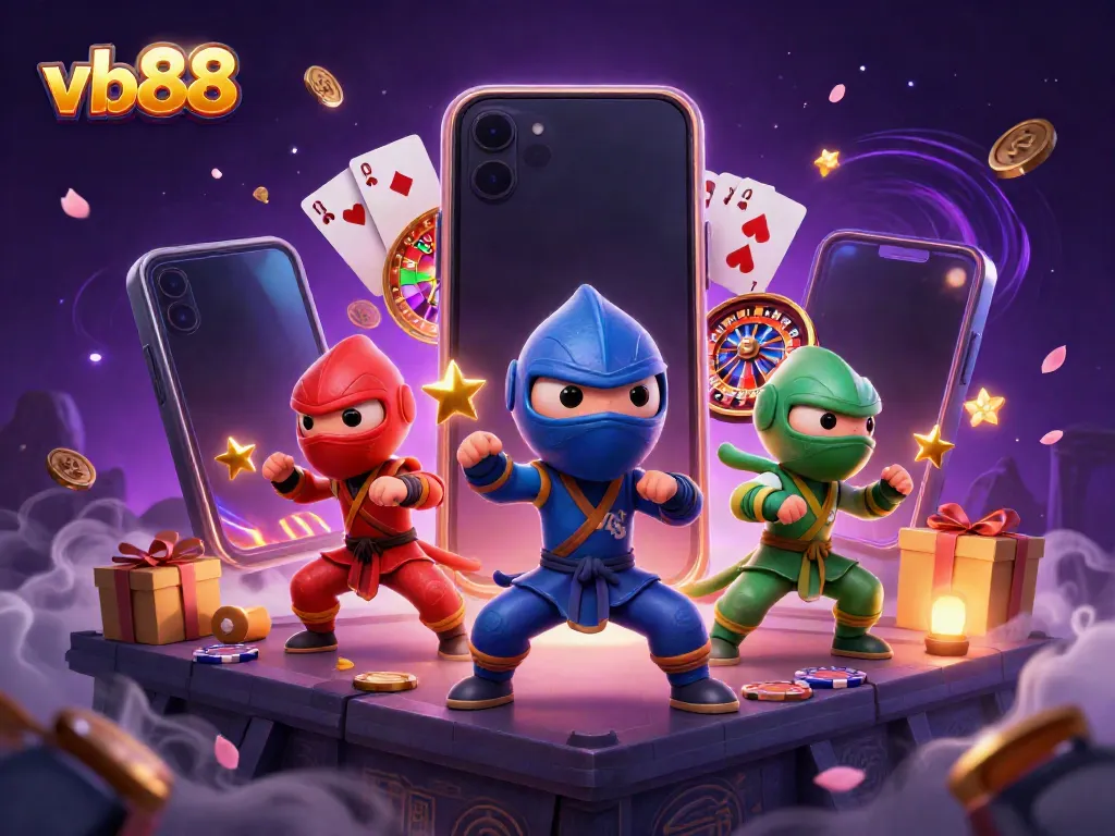 Experience thrilling action at vb88, featuring ninja chameleons on a vibrant casino rooftop amid dynamic gaming elements.