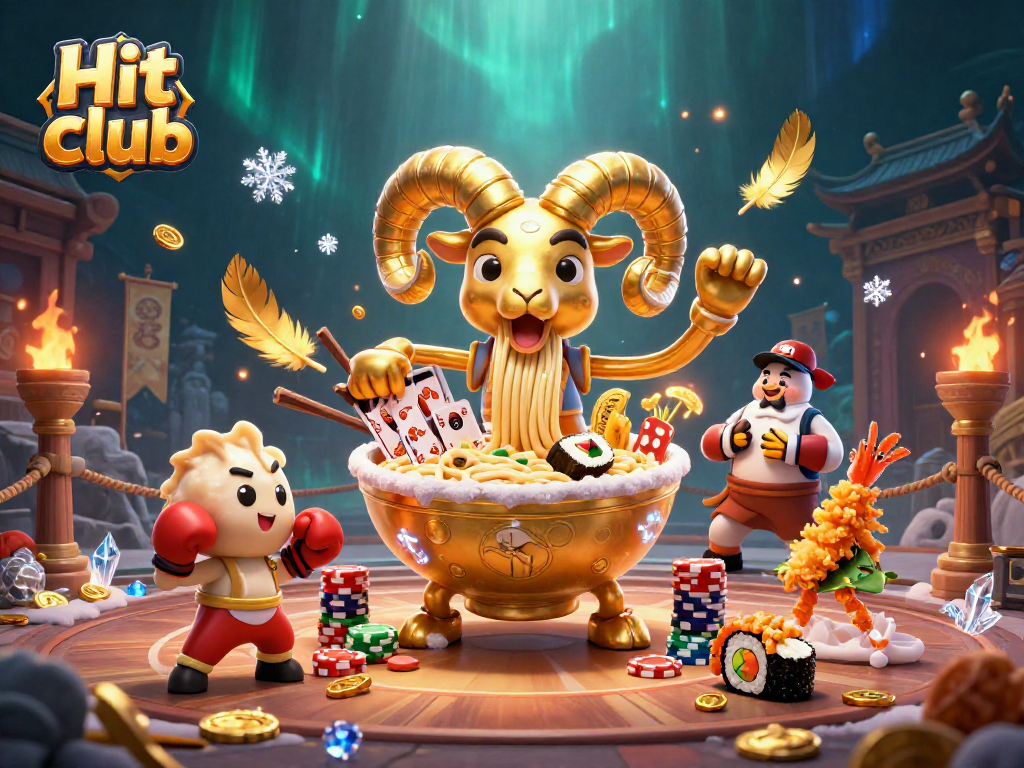 Hit club showcases a unique 3D illustration with casino elements and vibrant characters.