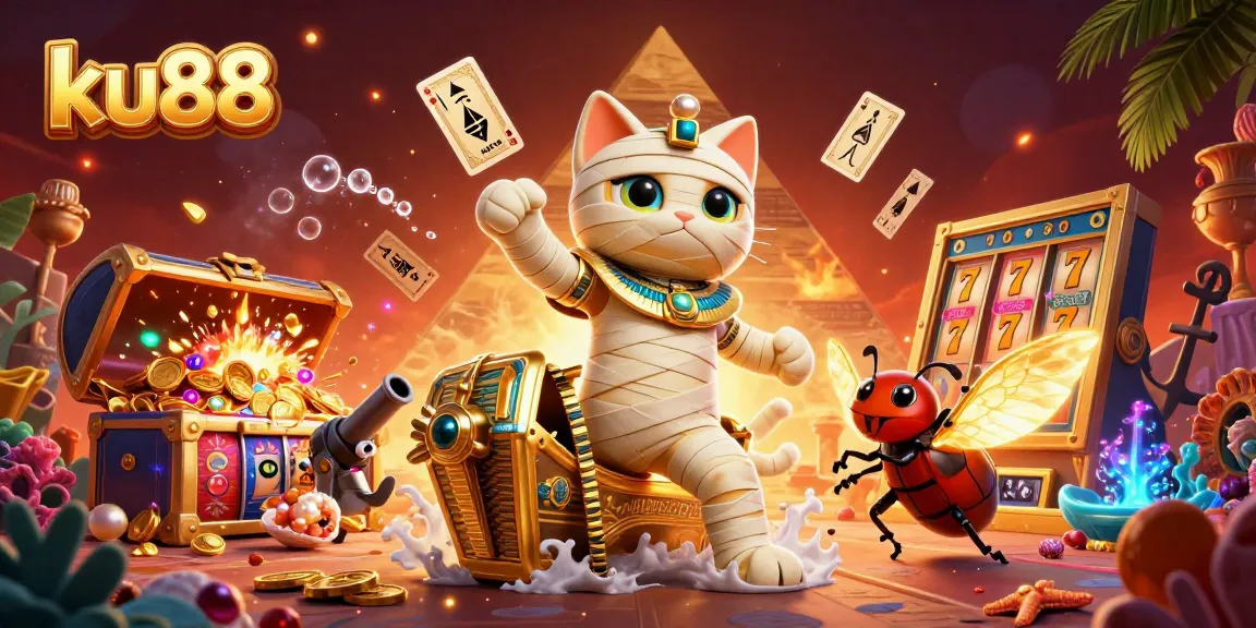 Engage with ku88's vibrant 3D pyramid casino filled with jackpots, treasures, and mystical elements.