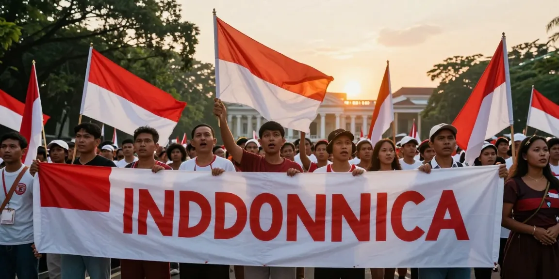 Protesters symbolizing the Indonesian struggle for freedom, reflecting the spirit of rokok88.