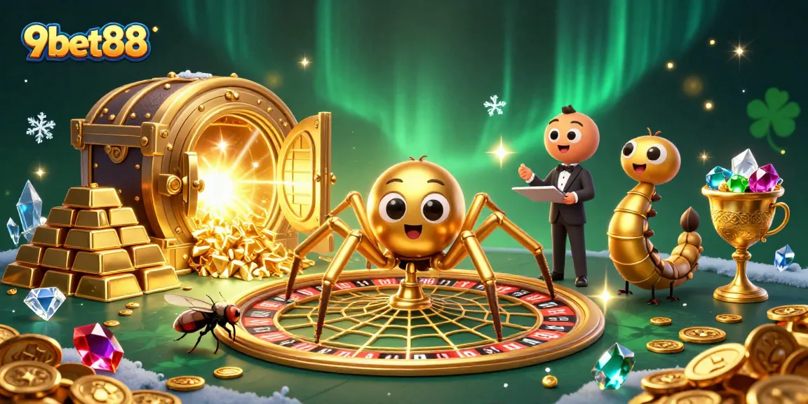 Experience thrilling gameplay with 9bet88's dynamic casino game featuring a golden spider and interactive elements.