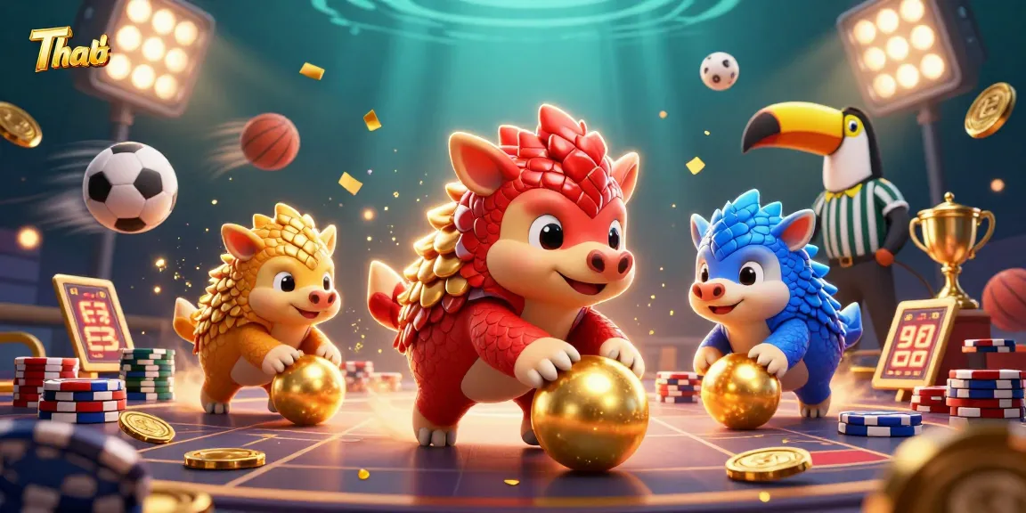 Thabet highlights thrilling gameplay with rival pangolins bowling through poker chips in an exciting casino scene.