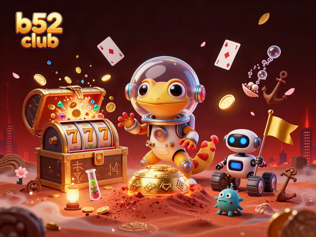 B52 Club's Martian adventure unfolds with golden casino treasures and vibrant gaming elements.