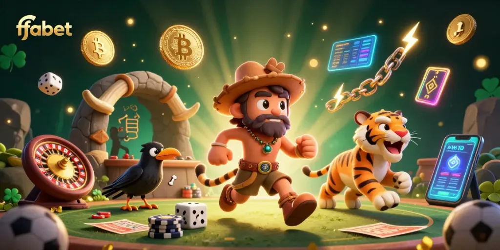 Experience the thrill of fabet with a vibrant prehistoric casino scene filled with sports betting elements.