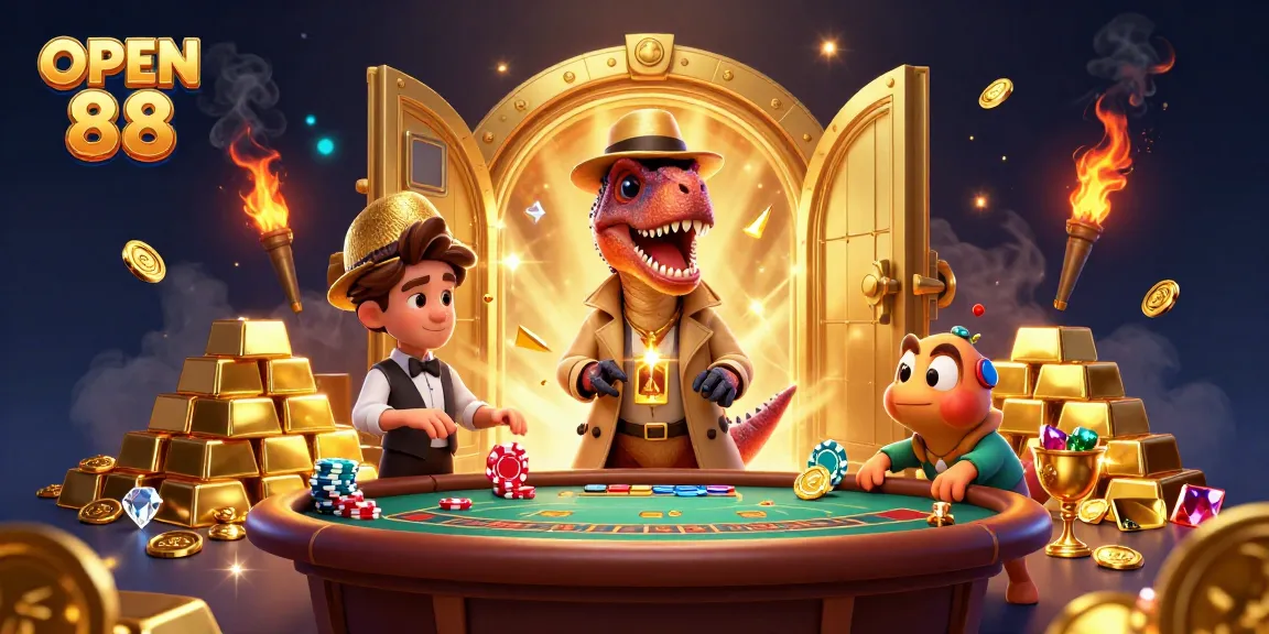 Engage in thrilling action at OPEN 88's blackjack table featuring a velociraptor card counter.