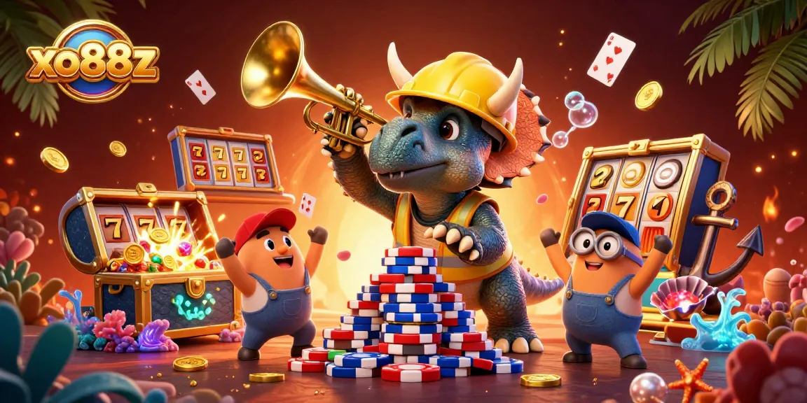 Experience the thrill of gaming at xo88z with vibrant slot machines and lively characters in a festive casino scene.