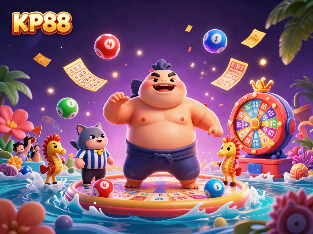 Boost your winnings with KP88 in a vibrant underwater lottery scene featuring a playful blowfish.