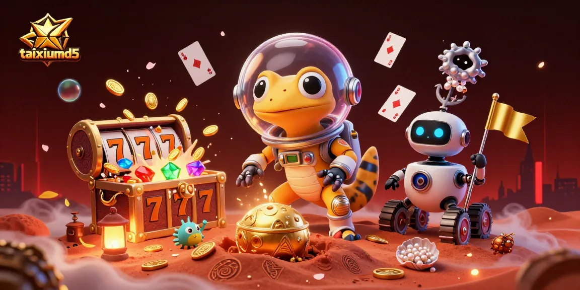 Experience the thrill of taixiumd5 with a Martian gecko discovering a treasure-filled casino scene.