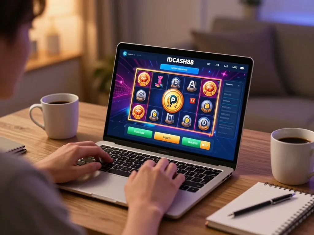 Engaging with Sloot Online slot games on a vibrant gaming setup, showcasing dynamic gameplay.