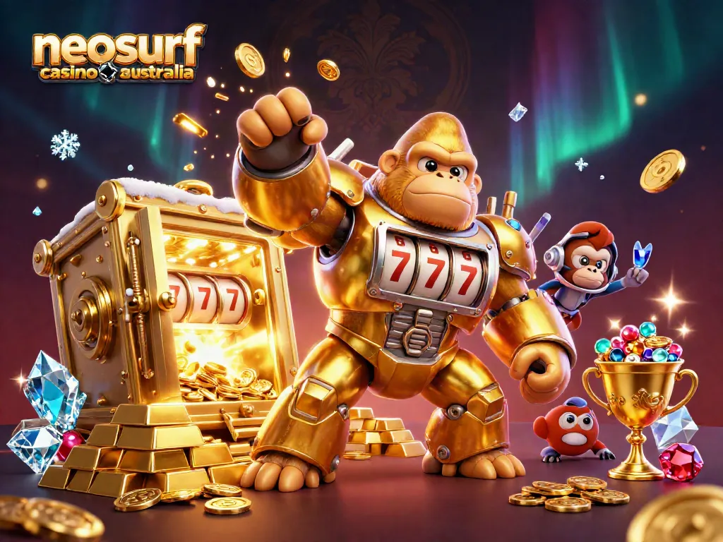 Experience fun gaming at neosurf casinos australia with a vibrant 3D digital illustration featuring exciting characters and elements.
