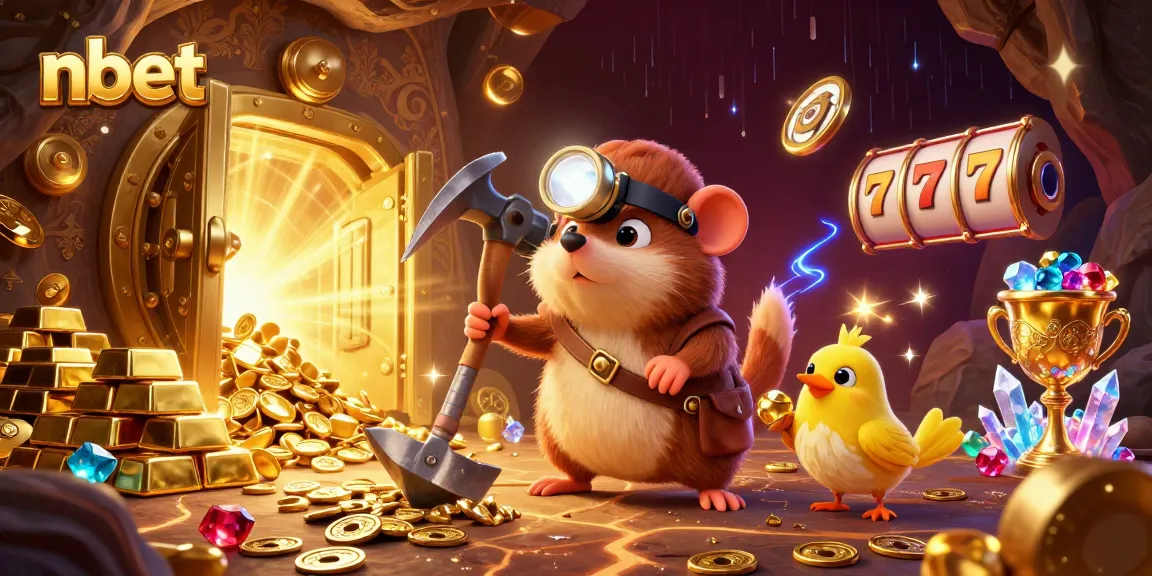 Experience the exciting nbet casino atmosphere with a treasure hunter mole in a cave filled with riches.