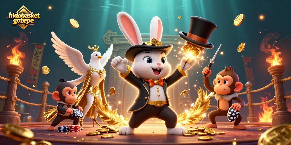 Engage with thrilling gameplay at hidobasketgoztepe, featuring a magician rabbit, gamble coins, and playful characters.