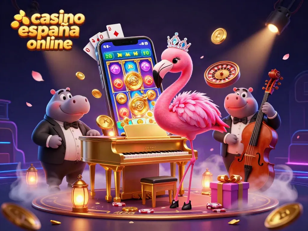 Descubre los emocionantes juegos de casino en España online mientras disfrutas de una animada escena con un cantante flamenco y un bajista.