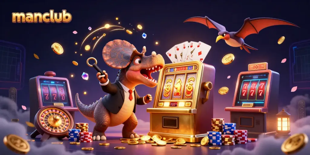Experience the thrill at manclub with jackpot wins, golden coins, and vibrant casino scenes.