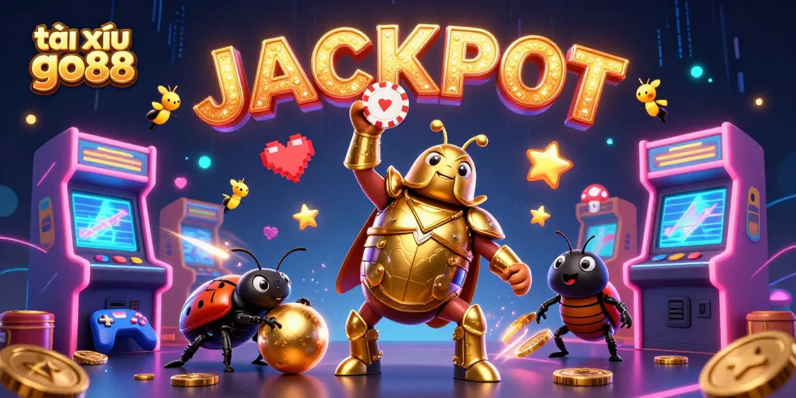 Win big with tài xỉu go88 as a victorious hercules beetle celebrates in a vibrant casino scene.