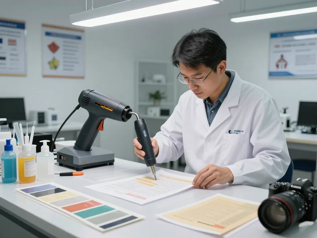 Expert technician performing bóc plastic document restoration in a modern workshop with advanced tools.
