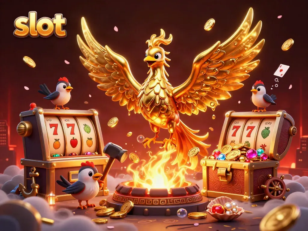 Engage with thrilling slot adventures as a molten phoenix emerges with sparkling treasures.