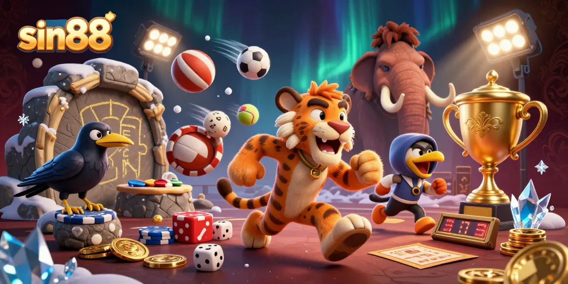 Engage in thrilling sin88 casino experiences with a dynamic illustration of a prehistoric gambling scene.
