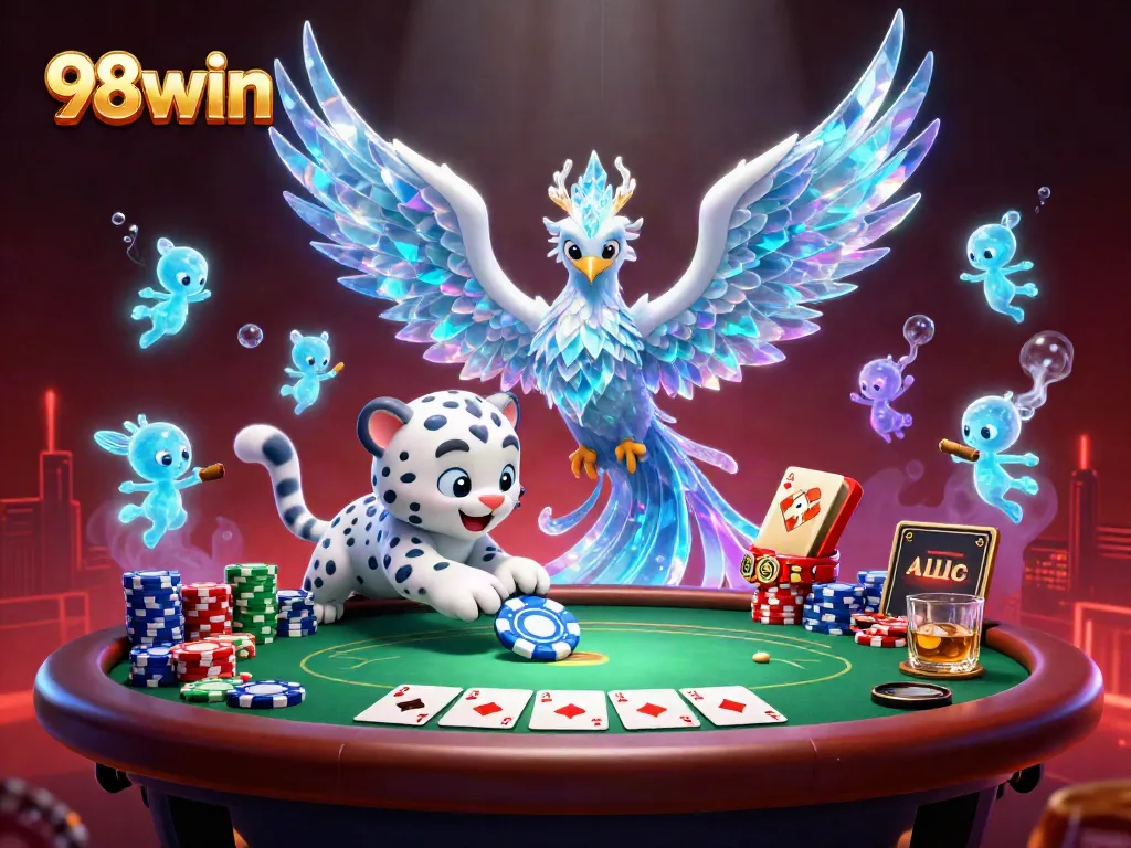 Experience thrilling gameplay at 98win with vibrant characters and poker action in an exciting casino scene.