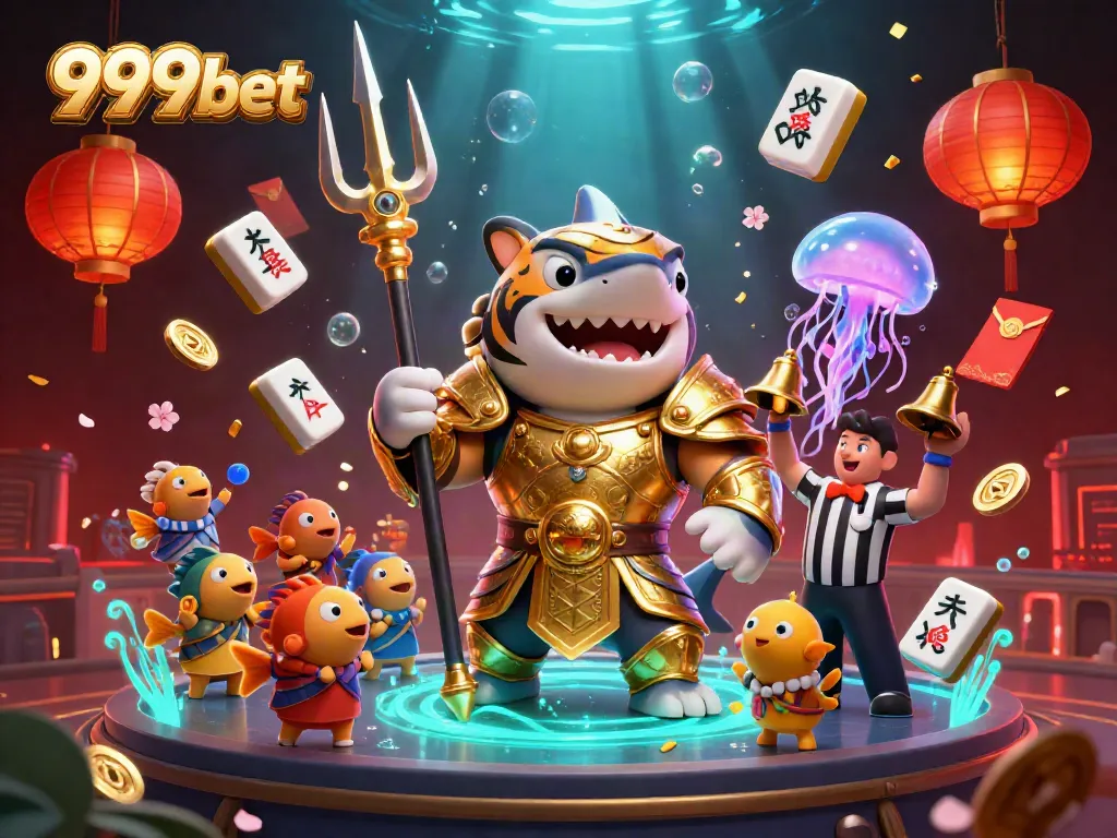 Experience thrilling gameplay with 999bet's vibrant underwater casino illustration showcasing a golden tiger shark.