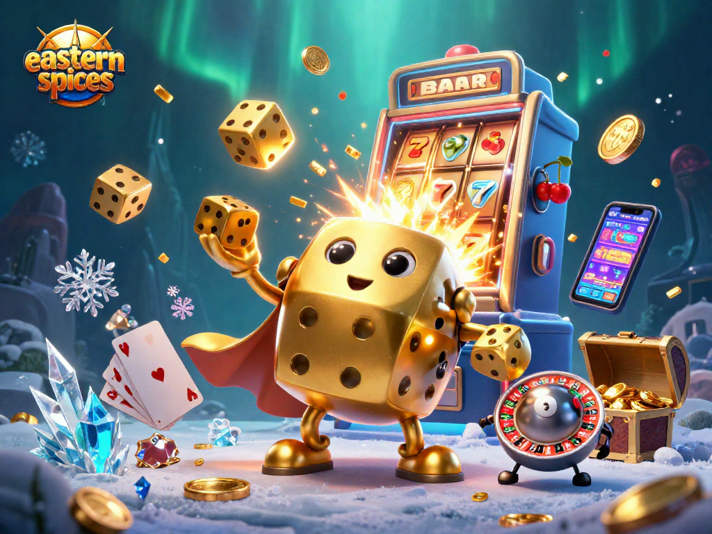 Experience thrilling gameplay at easternspices with our dynamic casino scene featuring golden dice and jackpot excitement.
