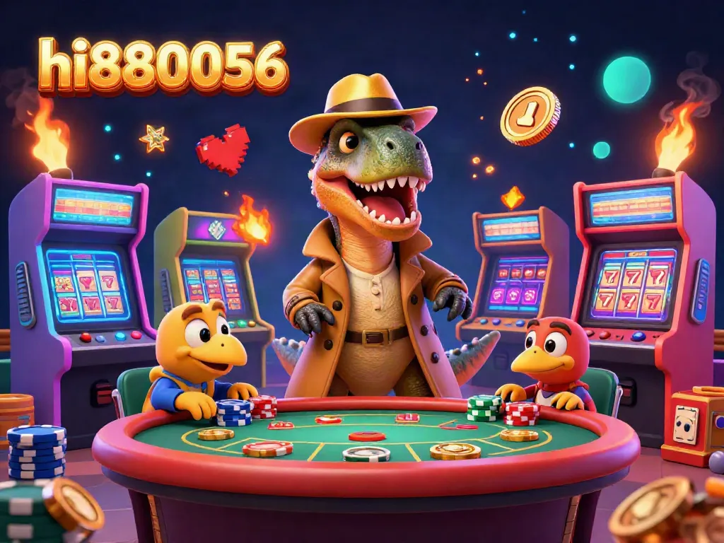 Bet on fun with hi880056 in a vibrant blackjack casino scene featuring a velociraptor card counter.