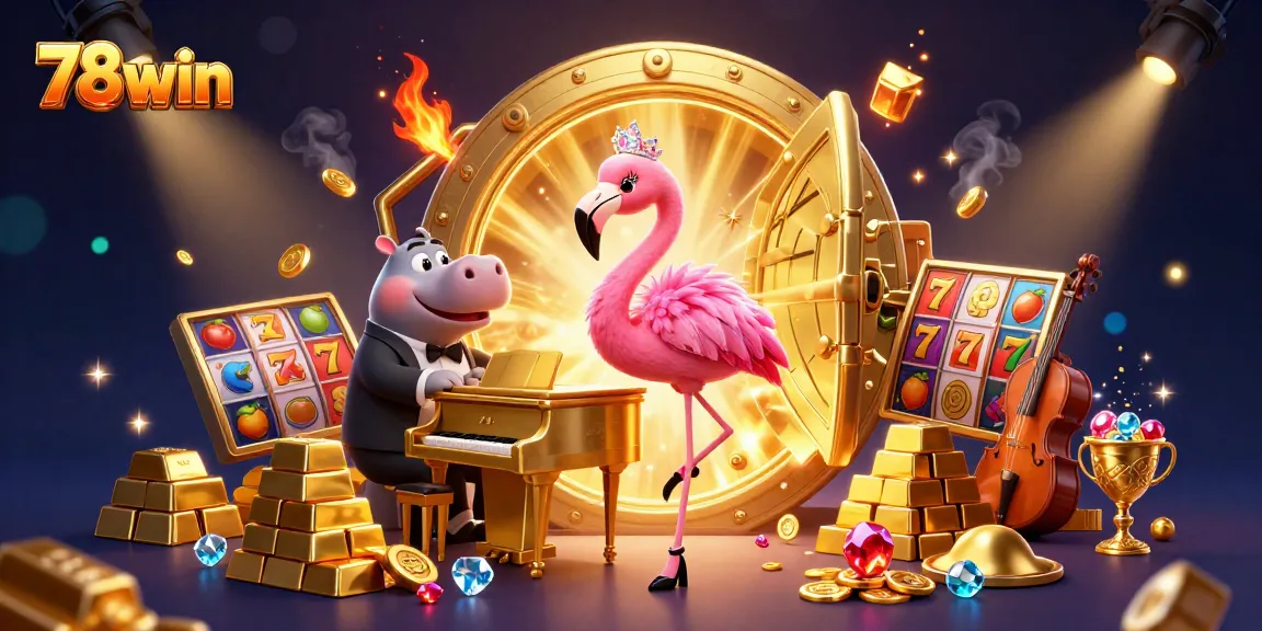 Experience thrilling casino vibes with 78win's engaging gaming elements and vibrant characters.