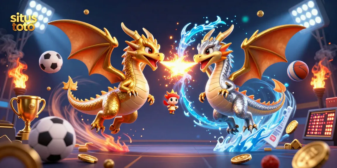 Experience thrilling situs toto action with dynamic dragons and vibrant sports elements in a captivating scene.