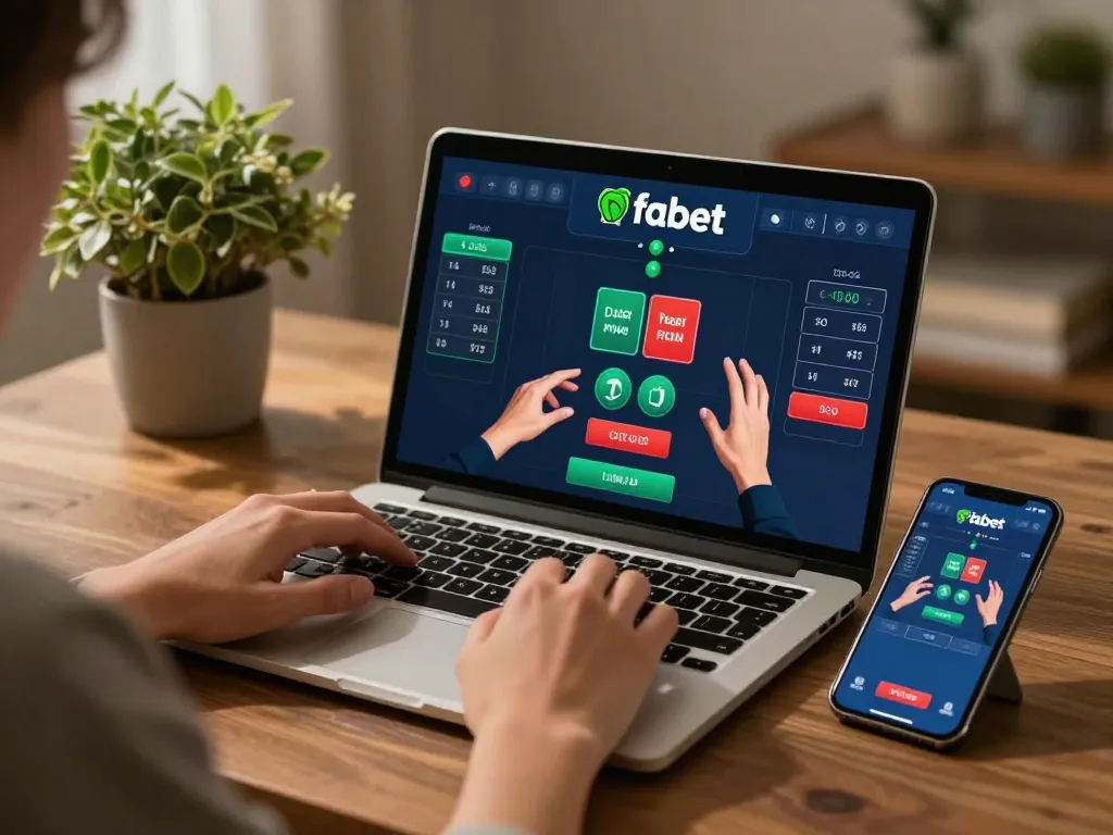 Engaging with fabet online casino interface while placing strategic bets in a cozy home setting.