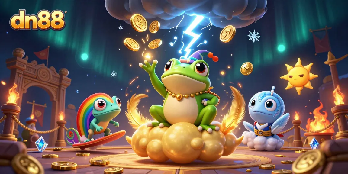 Experience the excitement of dn88 as the wizard frog conjures golden coins in a dynamic casino setting.