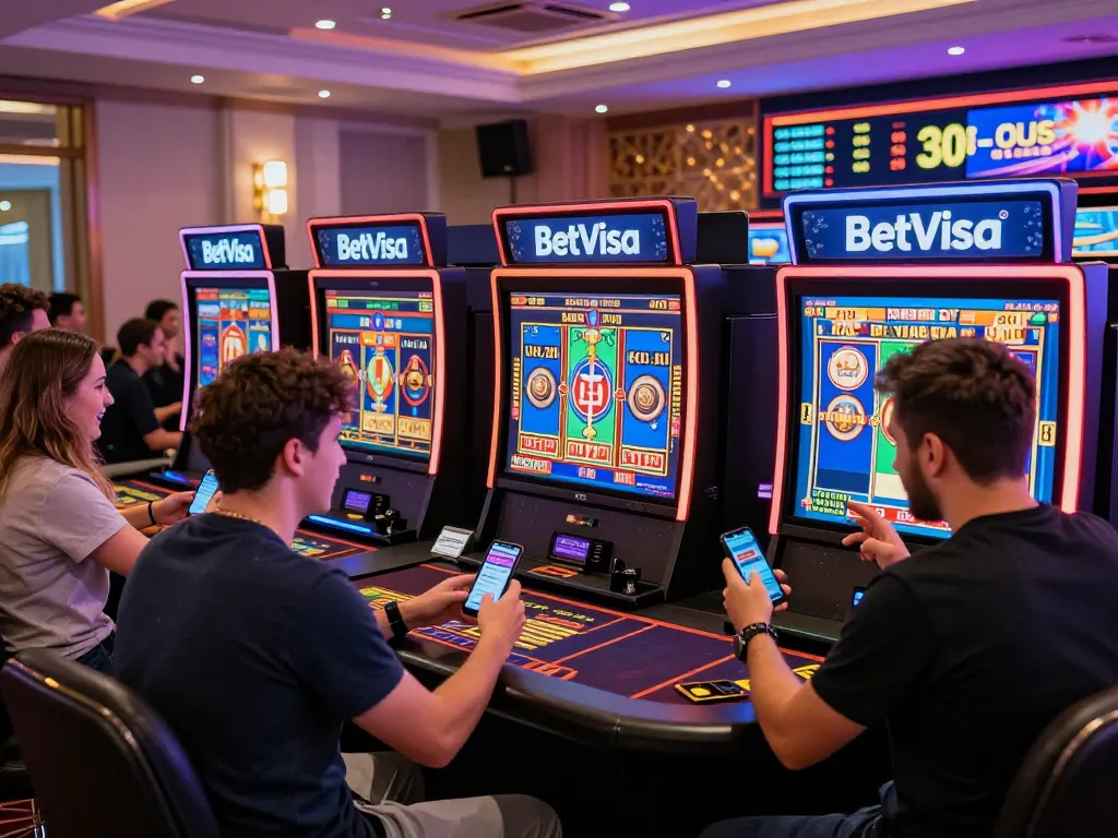 Diverse players celebrating their wins while using the BetVisa bonus at a modern online casino.