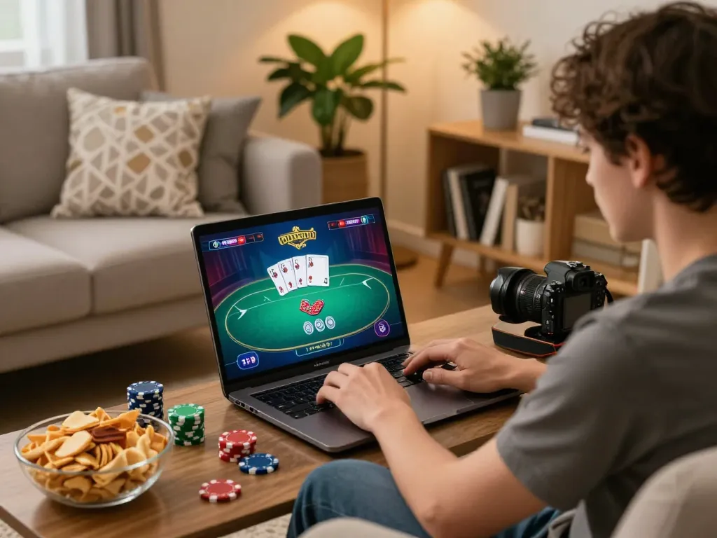 cm88seo player enjoying online poker at home with cozy atmosphere and vibrant game display
