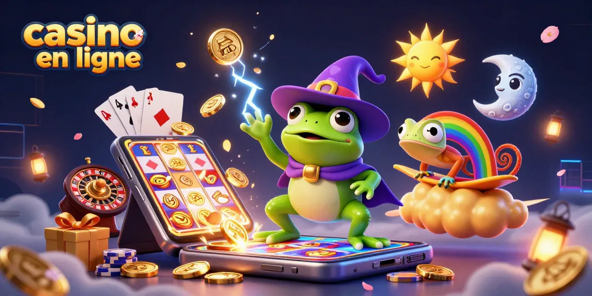 Casino en ligne : série d'éléments de jeux de casino et personnages colorés symbolisant le bonheur.
