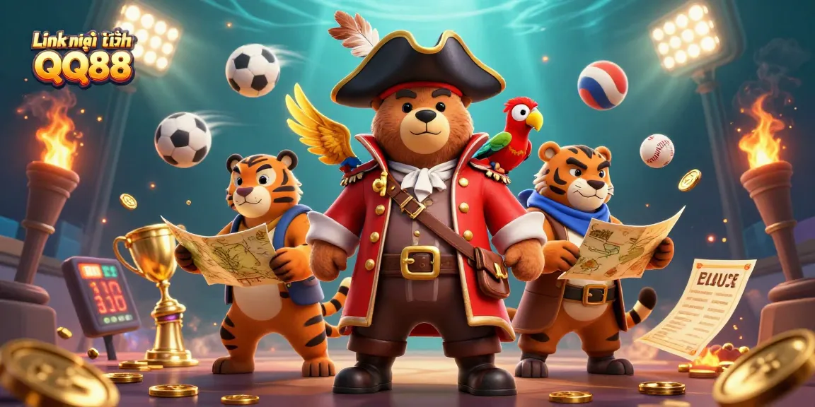 Link mới nhất QQ88 showcases pirate treasures amidst energetic sports betting action.