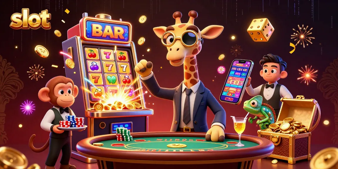 Spin the slot machines and win big with a high-roller giraffe at this vibrant casino