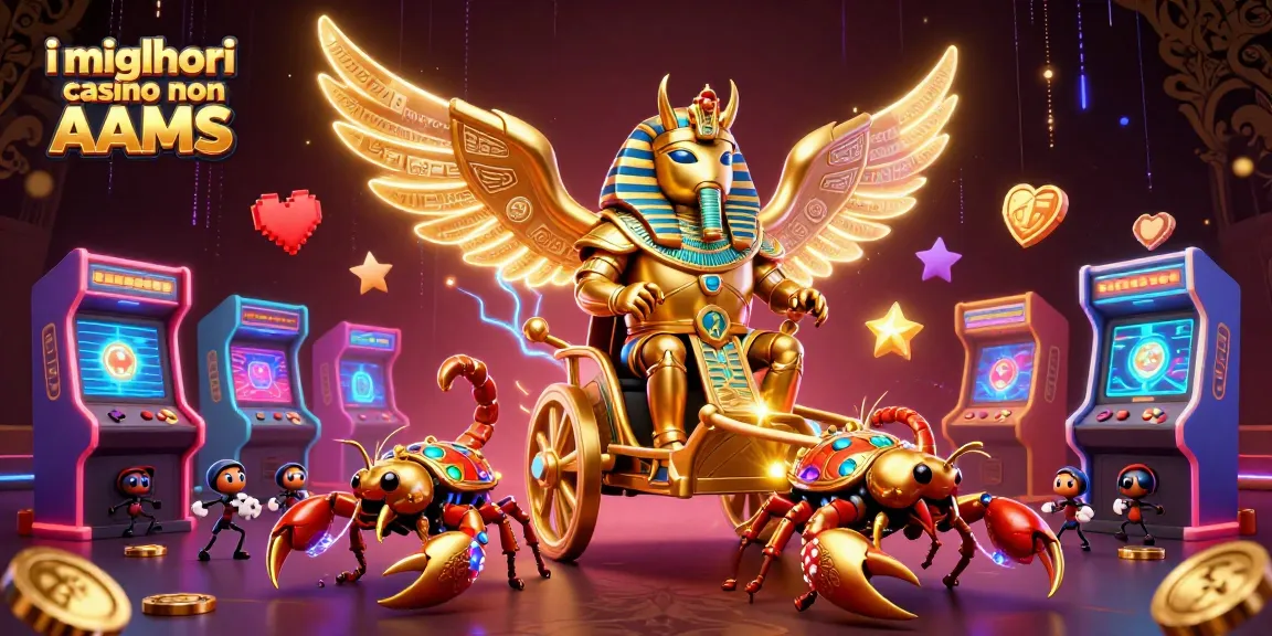 Scopri i migliori casino non AAMS con questo incredibile scatto 3D dello scarabeo dorato e i suoi elementi di gioco.