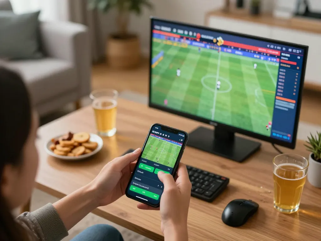 Place your bets with sun win via smartphone during an exciting live football match.
