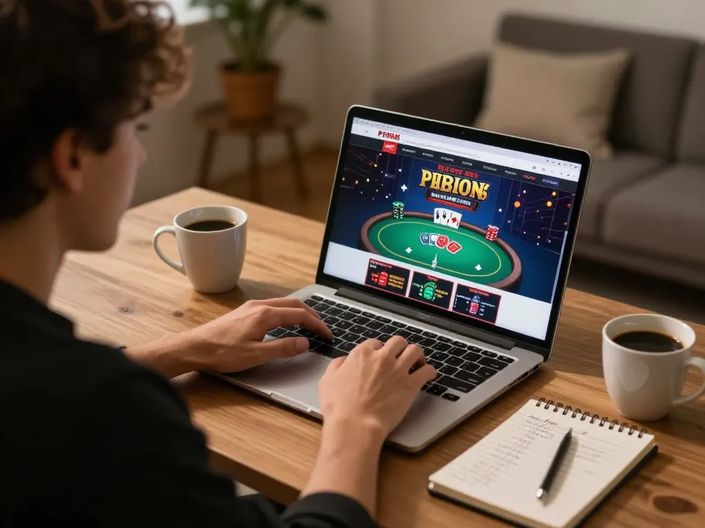 Online gaming enthusiast at fortleemedspa laptop participating in a poker game.