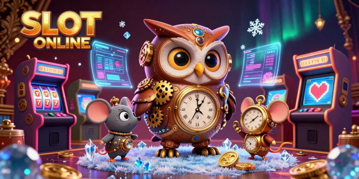 Sparkle and win in SLOT ONLINE with a vibrant 3D scene of slots, jackpots, and a whimsical owl!