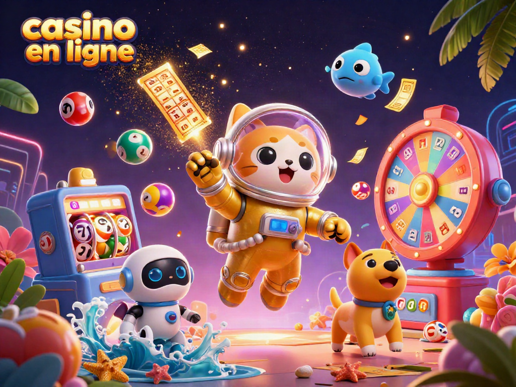 Jouez au casino en ligne avec cette illustration dynamique de jeux et gains captivants.