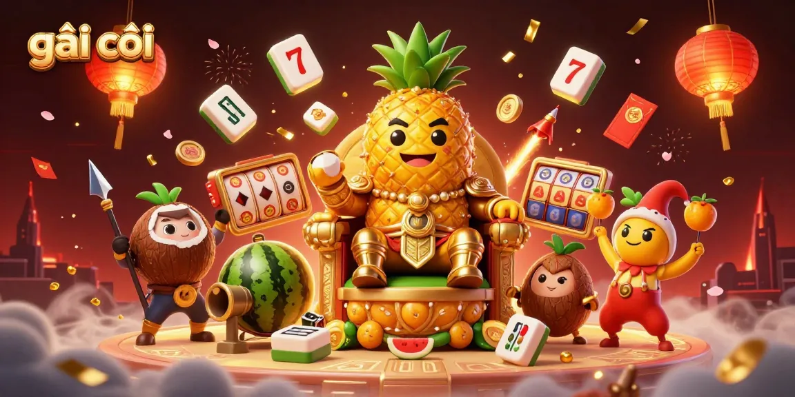 Engage with the golden pineapple king in a vibrant casino scene, featuring gái gọi elements and rich visuals.