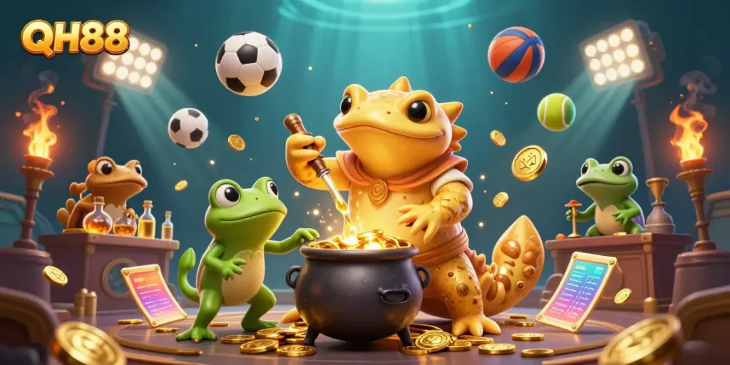 Experience the thrill of gaming at QH88 with this engaging casino illustration featuring dynamic sports betting elements.