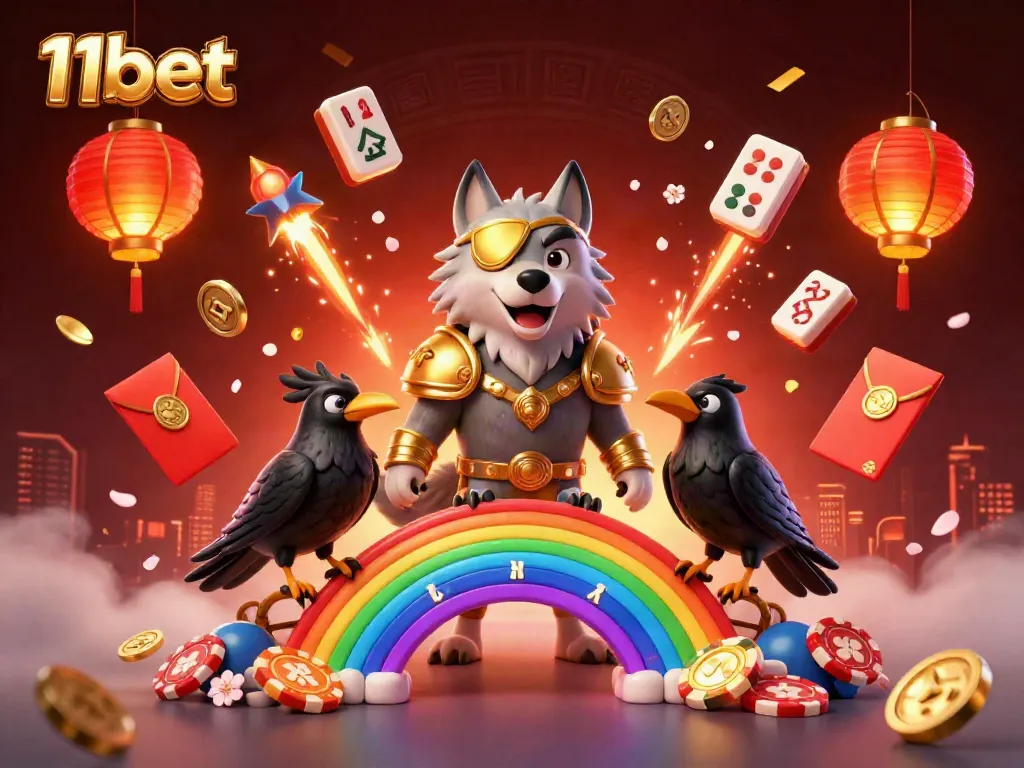 Experience the thrill of 11bet with a vivid, casino-themed 3D illustration featuring Odin and his ravens.