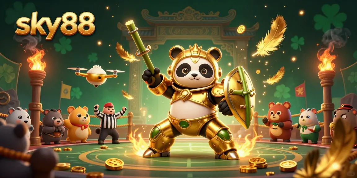 Participate in thrilling sports betting action at sky88 with energetic characters in a dynamic arena.