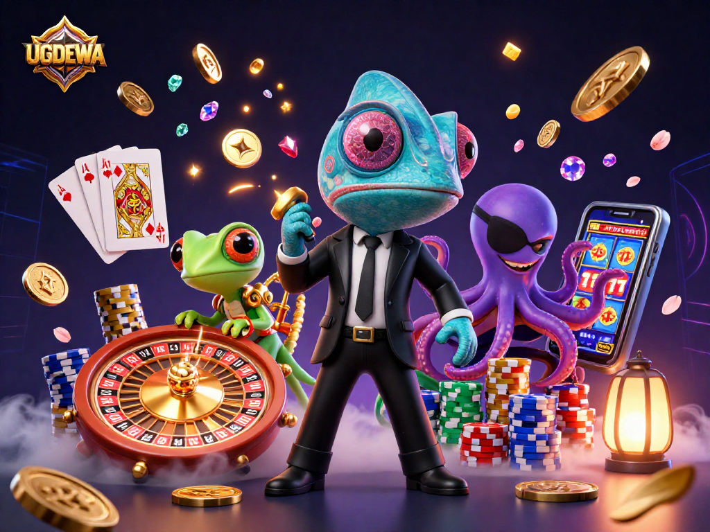 Experience thrilling gaming at UGDEWA with colorful characters and dynamic casino elements for action-packed fun.