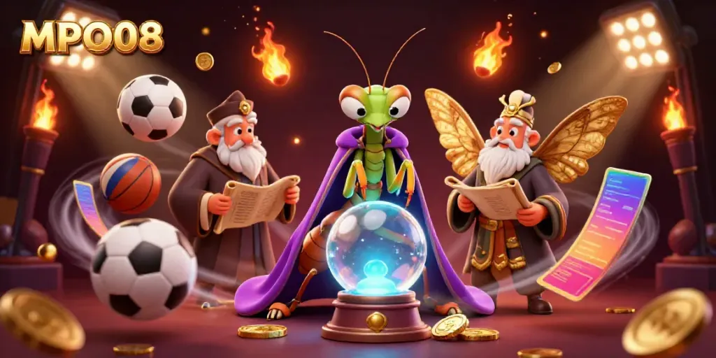 Experience the magic of MPO08 with fortune-telling characters and dynamic sports betting elements.