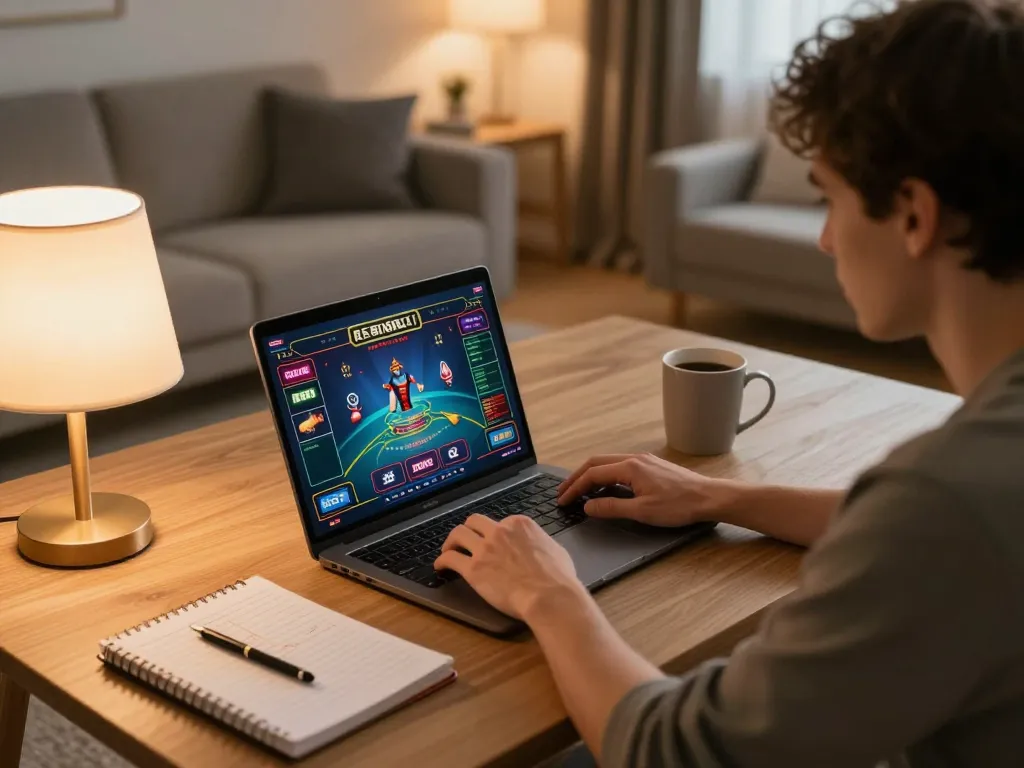 Player engaging in ALO8 online gaming strategy at a cozy home setup