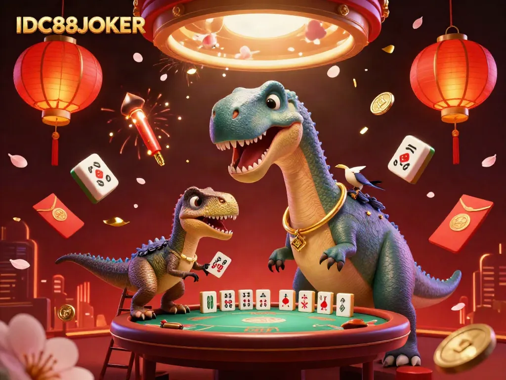 Experience thrilling games at IDC88JOKER with a vibrant casino scene featuring animated characters.