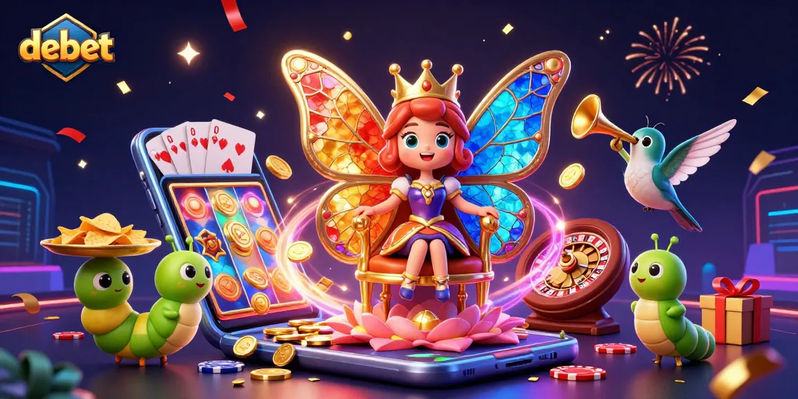 Engage with debet's vibrant casino scene featuring a butterfly queen and exciting games.