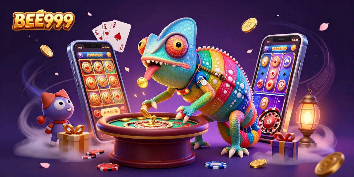 BEE999 offers thrilling gaming experiences with its vibrant chameleon mascot and immersive casino elements.